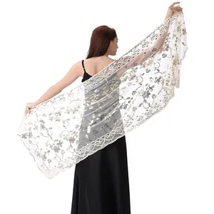 Detailed view of white mesh sequin shawl for wedding and evening dresses