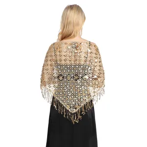 Elegant Women Sequin Tassel Triangle Shawl Sparkling Water Soluble Lace Wrap For Wedding Banquet Party Evening Dress Accessories