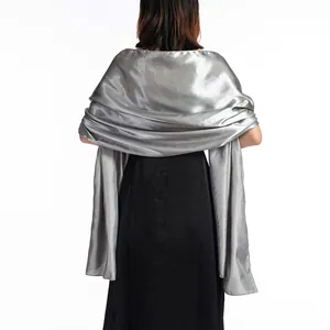 Elegant silver satin shawl wrap for evening dresses, weddings and formal wear
