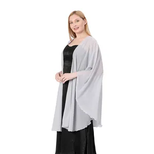 Elegant light grey chiffon wedding shawl for bridesmaids draped over a black formal gown