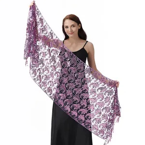 Elegant purple sequin paisley shawl wrap for formal evening dresses and bridal events