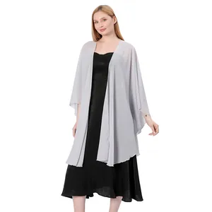Elegant light gray chiffon wedding shawl wrap for bridesmaids and evening dresses
