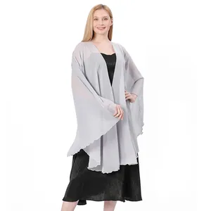 Elegant light grey chiffon shawl wrap for bridal or evening dress detail view