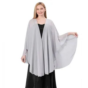 Soft light gray chiffon shawl wrap for bridal or evening gowns with a flowy design