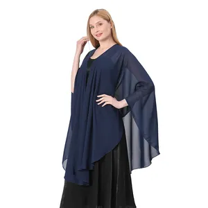 Elegant navy blue chiffon shawl wrap for evening dresses and formal bridesmaid wear.
