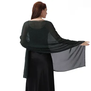 Rückansicht eines eleganten dunkelgrünen Chiffonschals mit glitzernden Sternen-Strass