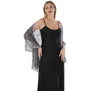 Elegant silver lace shawl with floral sequin embroidery for formal evening dresses