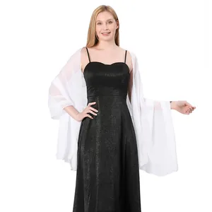 Elegant white sheer chiffon shawl wrap for wedding bridal party and evening gowns