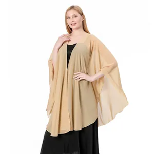 Elegant champagne chiffon shawl for bridal or evening wear featuring a stylish slit design