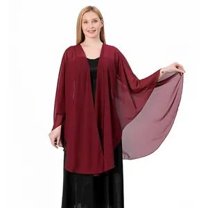 Elegant wine red chiffon shawl wrap for bridal bridesmaids evening gown with sheer finish