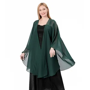 Elegant dark green chiffon bridal shawl wrap for wedding guest and evening gown dress