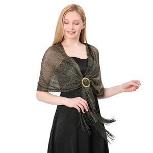 Elegante scialle in filo metallico dorato con fibbia per festa di nozze