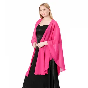 Elegant hot pink chiffon shawl wrap for bridesmaid evening dress accessory on model