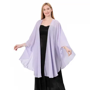 Elegant lavender purple chiffon shawl cape for evening dresses and wedding bridesmaids