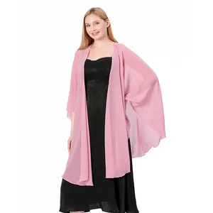 Elegant pink chiffon shawl wrap for bridesmaids, shown as a full-length high quality detail.