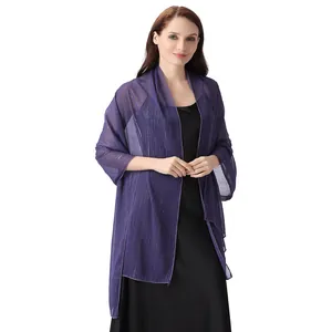 Elegant purple chiffon shawl with silver silk and rhinestones for evening dresses