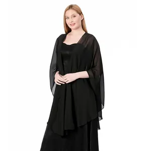 Elegant solid black chiffon shawl accessory for bridal and evening dresses shown on model