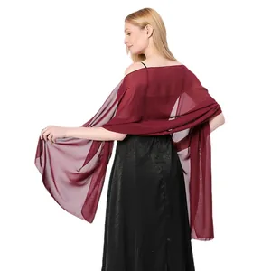 Elegant wine red long chiffon shawl scarf for bridal party and evening dresses scarf