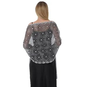 Elegant silver sequin floral lace shawl wrap for evening dresses and bridal wear