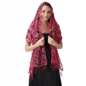 Elegant fuchsia sequin paisley lace shawl wrap for evening dresses and formal occasions.