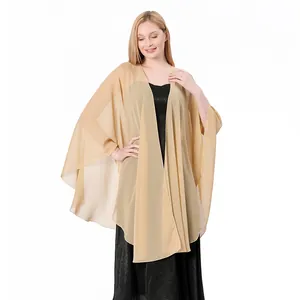 Elegant champagne chiffon shawl for wedding evening dress with split open front design