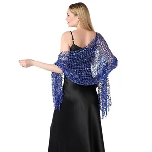 Elegant royal blue sequin embroidered shawl wrap perfect for evening party dresses