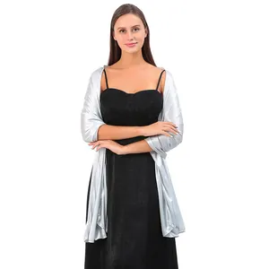Elegant silver satin shawl wrap for bridesmaid evening dresses and formal wedding parties