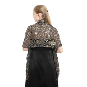 Elegant European style gold sequin tassel shawl for party evening gowns back view