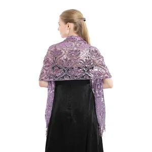 Elegant purple sequin fringe shawl wrap for evening party dresses and bridal bridesmaid wear