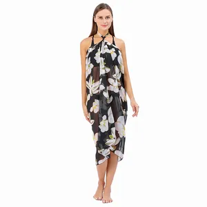 Eleganter transparenter Strand-Pareo mit Blumenmuster für Badebekleidung und Sonnenschutz
