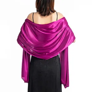 Elegant fuchsia satin shawl wrap shown from the back, ideal for evening party gowns