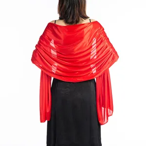 Luxurious bright red satin evening shawl wrap for bridesmaids and elegant party dresses