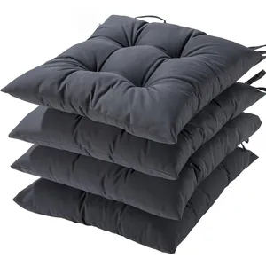 Set de cuatro cojines para sillas de exterior impermeables en gris oscuro con lazos de sujeción