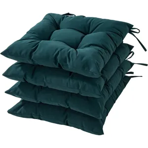 Juego de cuatro cojines impermeables para sillas de exterior verde oscuro con lazos y diseño