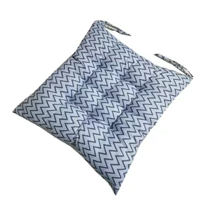 Coussin de siège carré à motif chevron gris avec attaches pour chaises de bureau