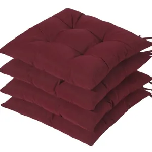 Juego de cuatro cojines de silla acolchados burdeos impermeables con lazos de sujeción