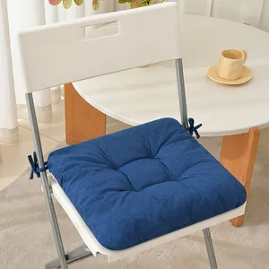 Premium thickened navy blue fabric chair cushion with secure ties for office or dining chairs