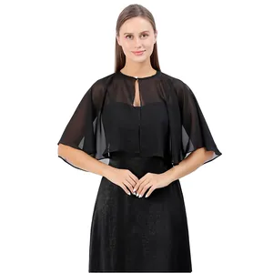 Eleganter schwarzer Chiffon-Hochzeitsschal Bolero für Abendkleider oder Brautjungfernkleider