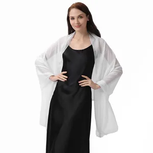 Elegante chal de crepé de seda blanco brillante para vestidos de noche, boda y fiesta
