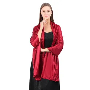 Elegant burgundy satin shawl wrap for wedding guest or evening party cocktail attire.