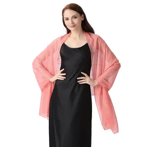 Elegant pink chiffon shawl with silver silk and sparkling rhinestones for evening dresses.