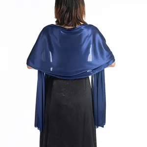 Back view of a navy blue satin shawl wrap for elegant evening dresses and parties