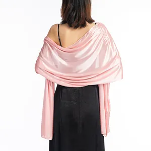 Back view of pink satin shawl draped elegantly over shoulders