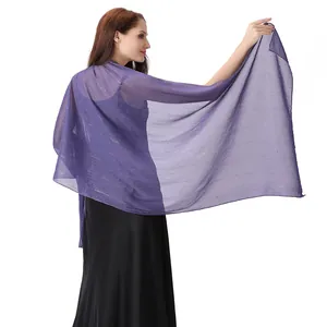 Elegant purple chiffon shawl with silver thread and rhinestones for formal wear