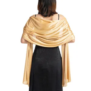 Elegant champagne gold satin shawl for evening dresses, silky bridal party wrap scarf