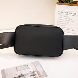 Minimalist black PU leather waist bag for women with wide adjustable strap design