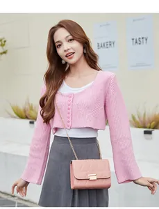 Close-up of a stylish pink quilted crossbody bag with gold chain strap and buckle closure
