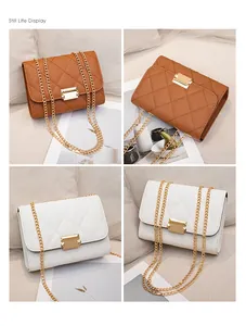 Fashionable quilted crossbody bags with chain straps in brown and white color options