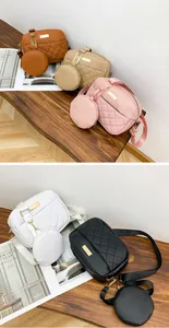 Fashion quilted crossbody bags set with matching round coin pouches in multiple colors