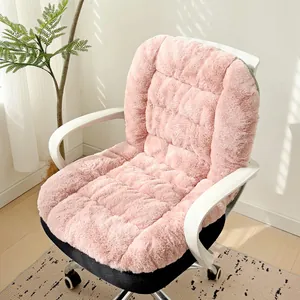 Soft pink plush heated office chair cushion with integrated backrest detail